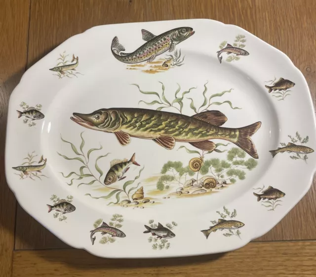 Vintage Fish Heron Cross Pottery Stoke On Trent Charger Plate