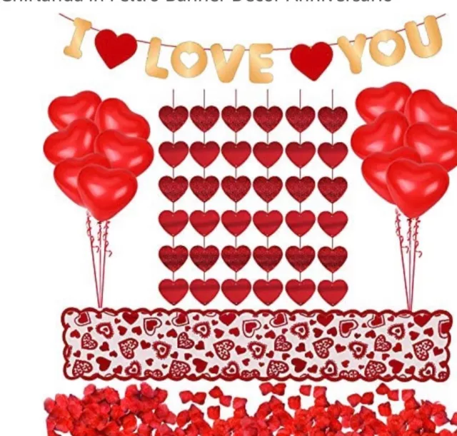 SAN VALENTINO KIT Petali Rose Rosse Palloncino scritta LOVE idea regalo  fidanzat EUR 20,40 - PicClick IT