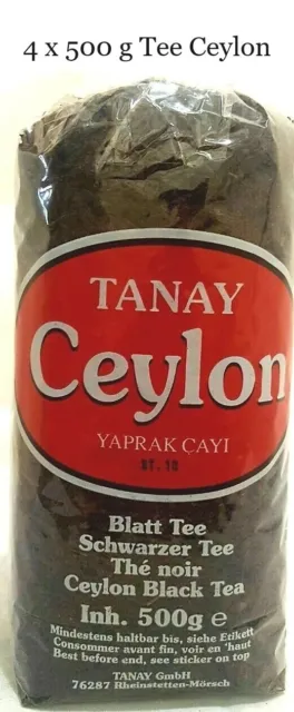 4 x 500 g Schwarztee lose Türkischer Schwarzer Tee Ceylon Yaprak Cay Tanay