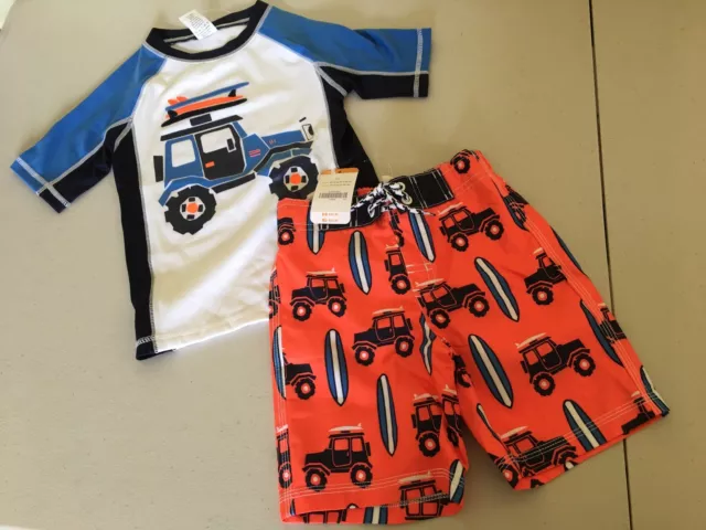 NWT Gymboree Boys Rash Guard Truck Swim trunk Swimsuit Set UPF 50+