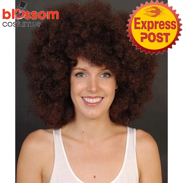 AC1399 Big Brown Afro Wig Hair Disco 70s 80s Hippie Funky Costume Accessories