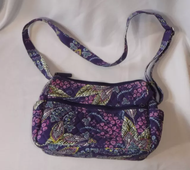 Vera Bradley Purple Quilted Crossbody Zipper Purse Shoulder Bag Side Pockets