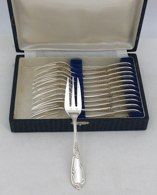 12 Fourchettes à Gâteaux Argent Vermeil Hénin & Co