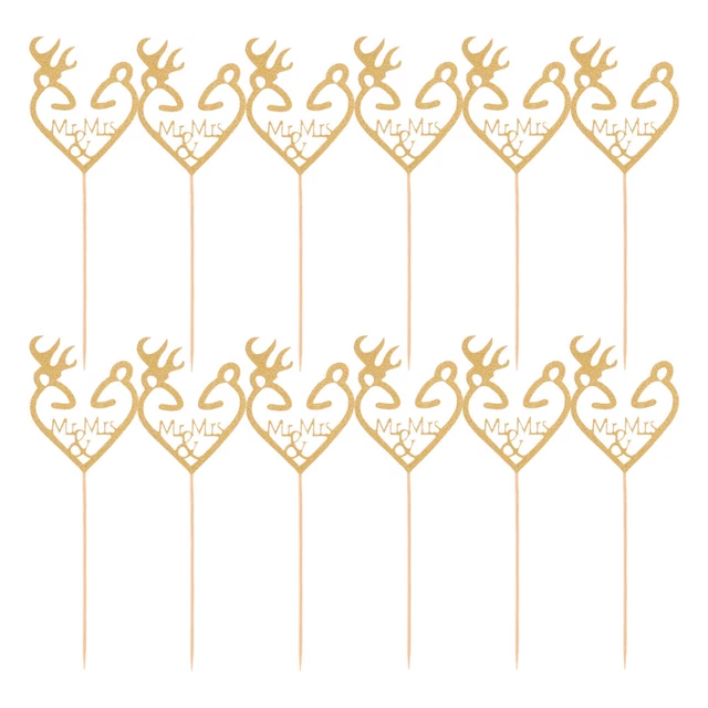 16 PIEZAS Golden Glitter Paper Hombre y Mujer Forma de corazón con astas Pastel