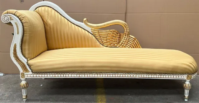 Casa Padrino Barock Chaiselongue Gold / Weiß - Handgefertigt Recamiere Sofa