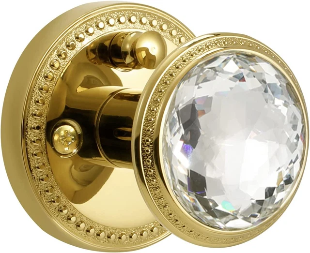 Crystal Door Knobs with Lock Gold Interior Privacy Polished Brass Glass Door Kno