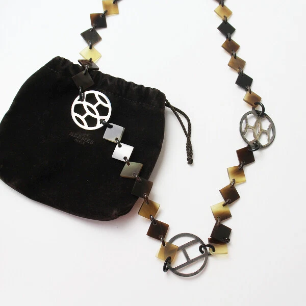 Hermes Lena Buffalo Horn Necklace/Brown Silver 925 2400013186926 Second Hand