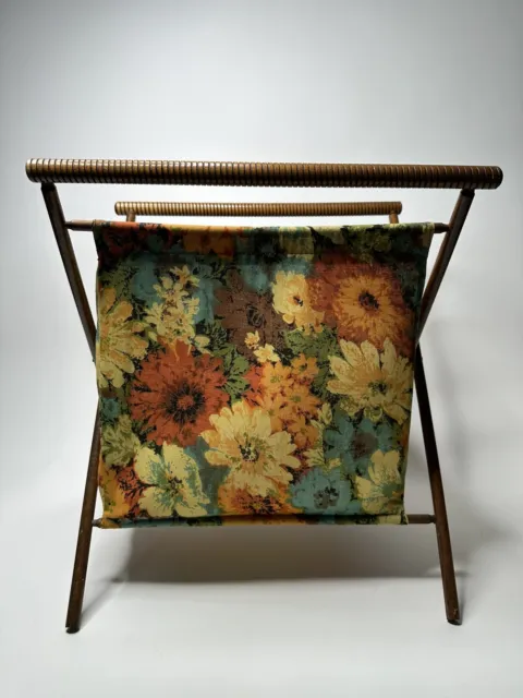 Vintage MCM Knitting Sewing Crochet Cloth Folding Wooden Basket - Retro Floral