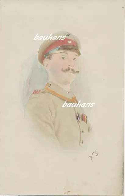 Foto Portrait Künstler-Zeichnung-Offizier vom Regt 212  Orden 1.WK (t539)