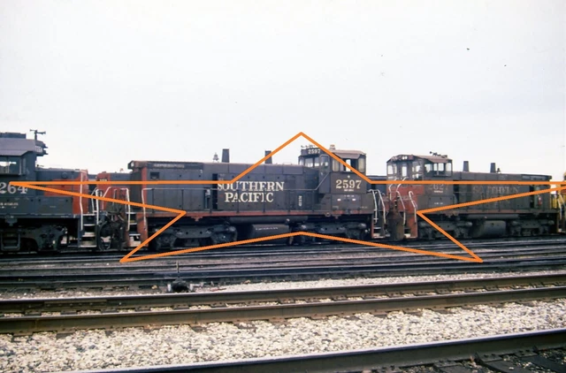 SP 2597& 2627 SW1500's at Roseville Shops California  Original Kodachrome Slid