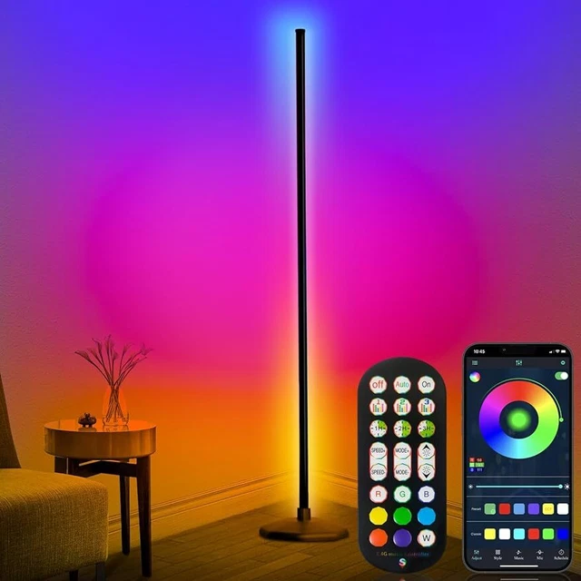 Lámpara De Pie LED RGB Regulable 160 Cm | 16 Millones De Colores | Control Por App, Mando Y Botón | Sincronización Con Música Y Temporizador | Decoración Para Salón Y Fiestas