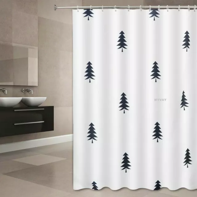 BATHROOM SHOWER CURTAIN WITH HOOK RING 100% POLYESTER WATERPROOF Fir Tree Design