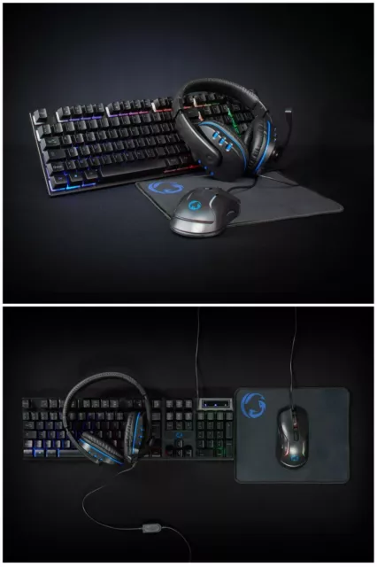 PACK GAMER 5 EN 1 RGB PS5 SWITCH XBOX Clavier casque, souris et tapis de souris