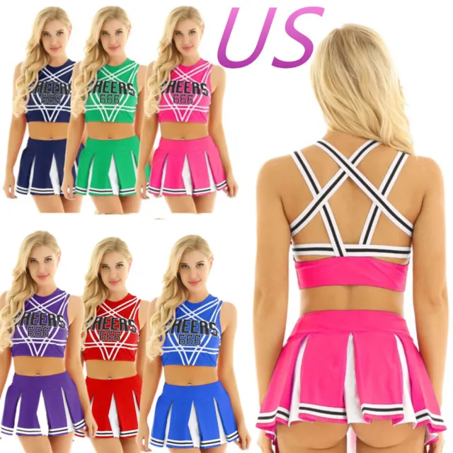 US Sexy Women's School Girls Cheerleader Uniform Outfit Fancy Mini Dress Costume