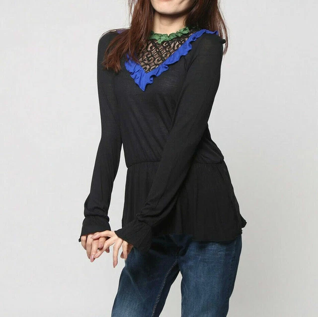 Desigual Ts Edi Rep Nero Camicia Camicetta Top Maglione Maniche Lunghe MISURE S/