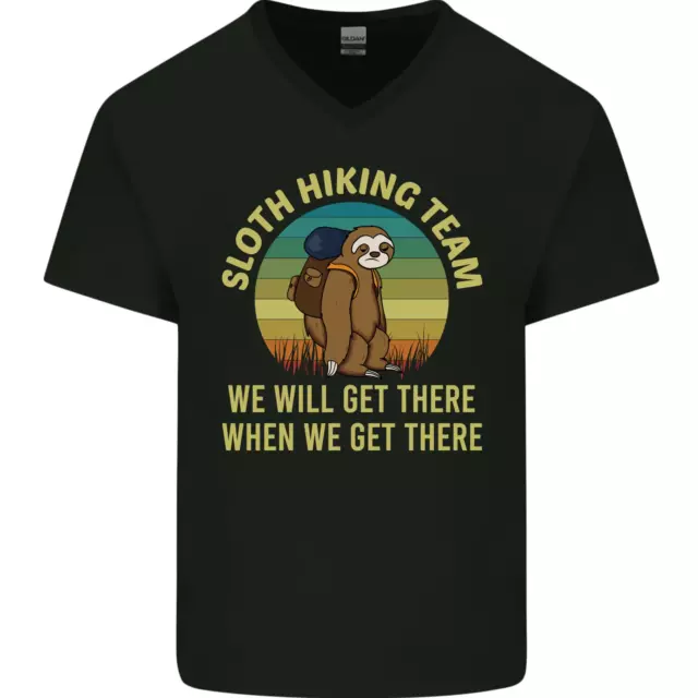 Sloth Hiking Team Funny Trekking Walking Mens V-Neck Cotton T-Shirt