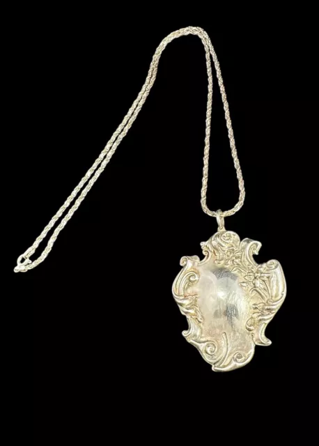 Sterling Silver Art Nouveau Ornate Floral Swirled Pendant 925 FAS Italy Chain 2
