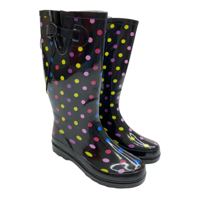 Women's Designer Rainbow Polka Dot Tall Rain Boots Size 7 S6