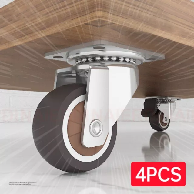 4PCS Furniture Caster Soft Rubber Universal Wheel Swivel Caster Roller W/ Brake