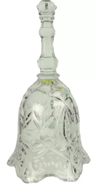 Scalloped Rim 7" Pressed Glass 70's Dinner Bell Floral Design W/Glass Clapper