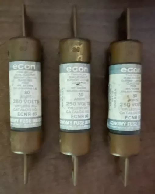 Lot Of 3 Econ ECNR 80 Fuses, 80 Amp 250V Time Delay Dual Element *FREE SHIPPING*