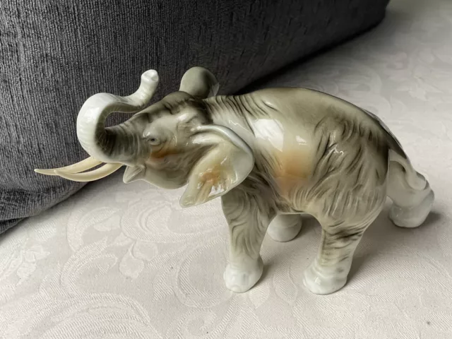 Vintage Royal Dux Porcelain Gloss Elephant 378/79  Stamped On Base