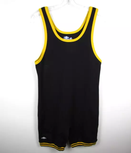 MATMAN Wrestling Co. Adult Large Black Stretch W/ Yellow Banding Singlet