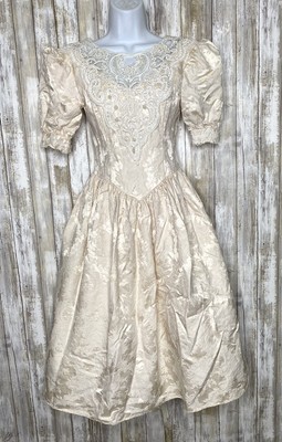 VTG Gunne Sax Jessica McClintock 80s Lace Puff Sleeve Prom Dress Pink Sz 3/4