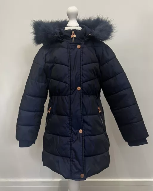 Ted Baker Girls Navy Blue Padded Quilted Warm Hood Coat Age 7 Years 💙