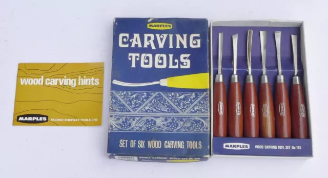 Vintage Boxed Set of Small Wood Carving Tools by Marples - VGC