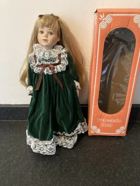 PORCELAIN DOLL 46CM DSN Collection Winter Dress Green 14.00 - PicClick UK