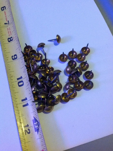 50 old BRASS COLOR TACKS 9/16” Long  head nails vintage upholstery gilt steel 3