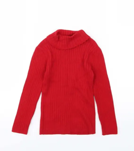 TU Girls Red Roll Neck 100% Cotton Pullover Jumper Size 3-4 Years Pullover