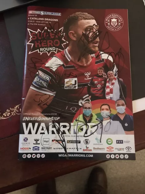 RUGBY LEAGUE PROGRAMME WIGAN WARRIORS v CATALAN 2021  Multi Signed