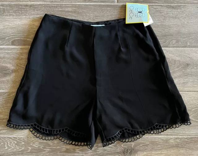 $99 CeCe Womens Black Stretch Embroidered Crepe Scallop Embroidery Shorts Size 4