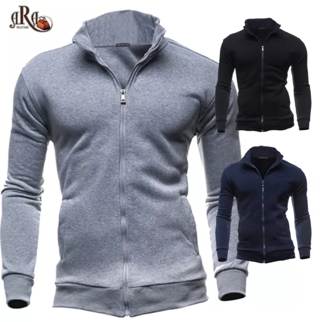 Felpa Uomo Invernale Con Zip Senza Cappuccio Maglione Basic Cardigan REGULAR FIT