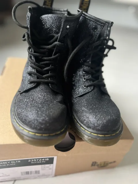 Dr Martens Boots Size 13 Kids Girls Glitter Rare Dark Blue Black Delaney 🦋