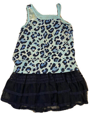 Justice Girl's Size 12 Blue Leopard Print Top & Tiered Ruffle Skirt