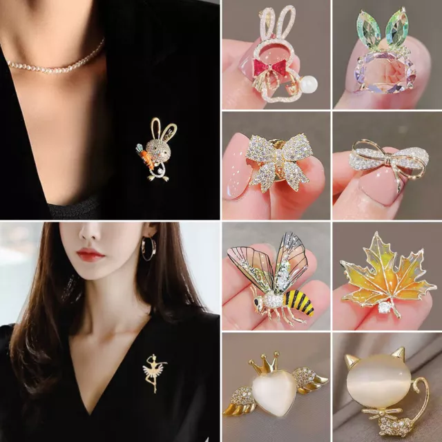 Fashion Crystal Rabbit Heart Brooch Pin Collar Small Brooch Women Girl Jewellery