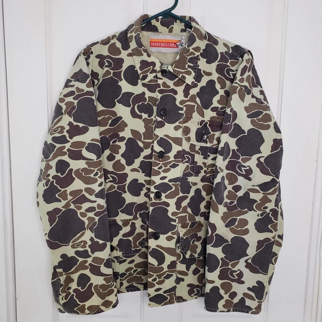 Vintage Winchester Duck Camo Hunting Light Shirt Jacket Mens Size Large Vtg