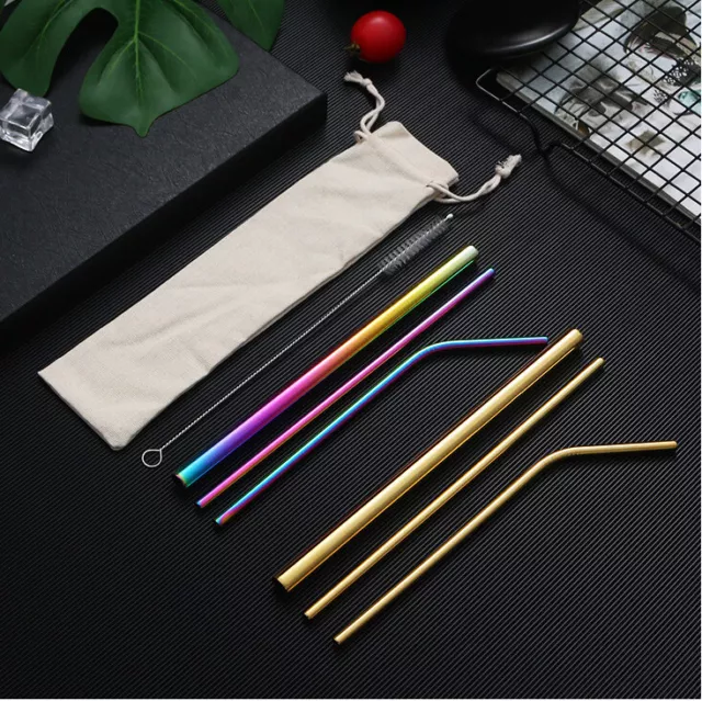 Reusable 304 Stainless Steel Straws Metal Drinking Washable Bent Straw Brushes