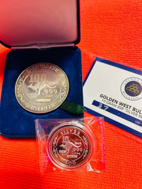 Australia 1975 ANZMEC 100g .999 Silver Kangaroo Series 1 Bullion Coin + 10 gram