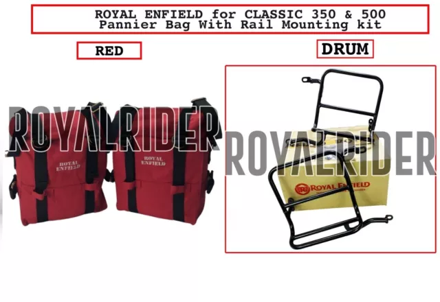 Par de bolsas de equipaje Royal Enfield, rojo y juego de montaje tambor...