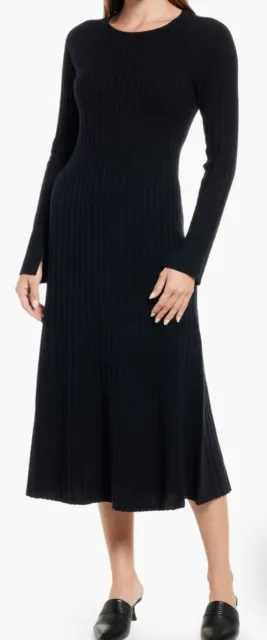 Nordstrom Sweater Dress M NWOT $169.00 Ribbed Wool Cashmere Midi Black