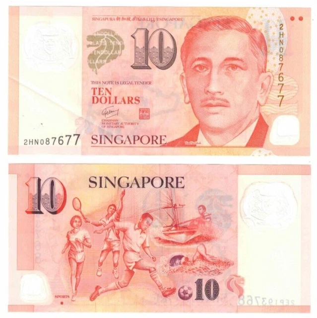2004 SINGAPORE 10 Dollars Banknote P48b circulated
