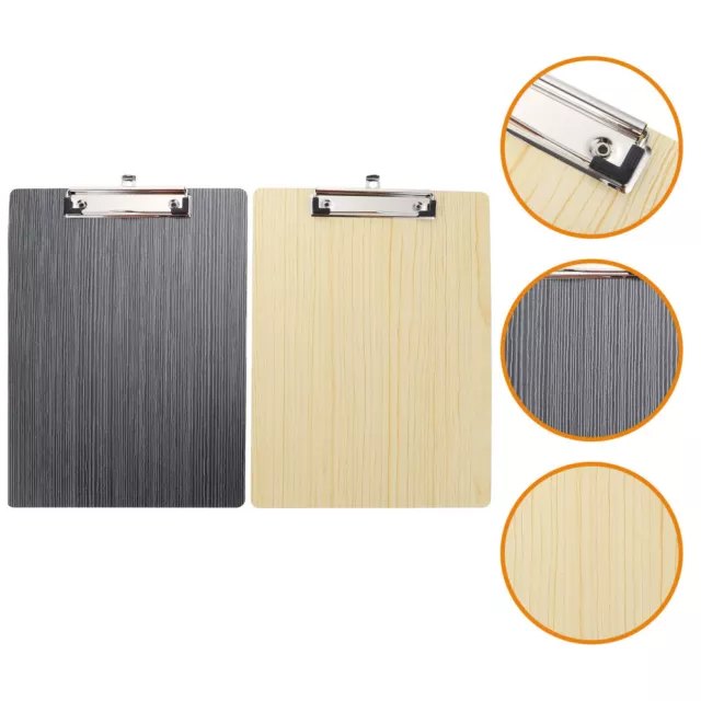 2 Pcs Document Clipboard Office Wooden Writing Exam Paper Clips Pencil