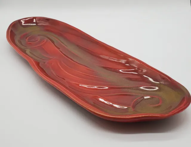 Vintage MCM Abstract Red & Green Ceramic Serving Dish