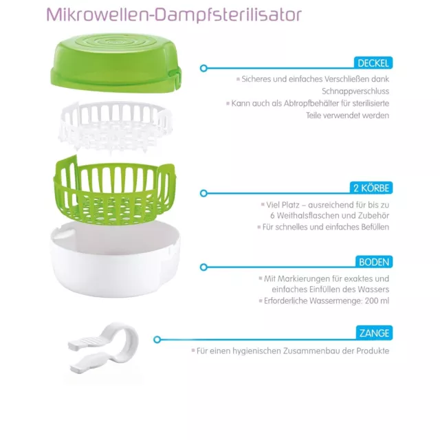 MAM Mikrowellen-Dampfsterilisator inkl. 1x MAM Anti-Colic Flasche (160 ml) Grün 3