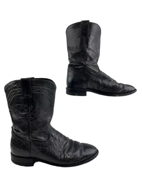 MEN'S JUSTIN USA Black Ostrich Round Toe Roper Western Boots Size: 9 EE ...