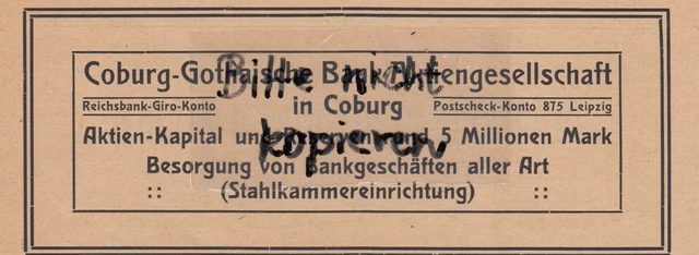 COBURG, Werbung 1920, Coburg-Gothaische Bank AG